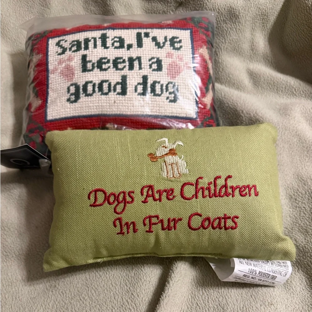 Christmas Pillow and Charming Green Dog Pillow with Embroidered Message